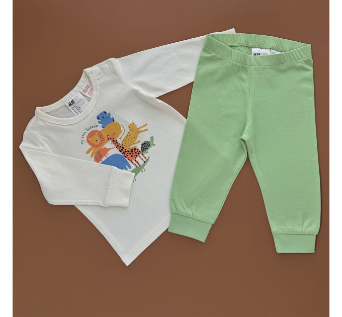 Піжама H&M, реглан з штанами, молочна кофта, зелені штанці/ тваринки Сафарі
