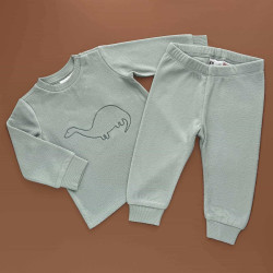 Піжама H&M, реглан з штанами, фліс, зелений/динозаврик