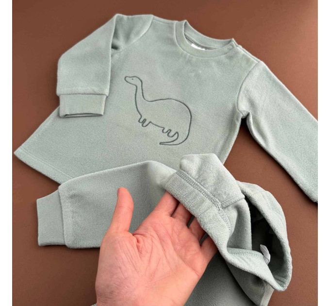 Піжама H&M, реглан з штанами, фліс, зелений/динозаврик