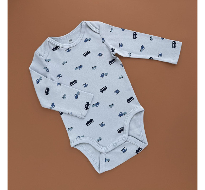 Боді H&M з довгим рукавом, блакитний/принт машинок