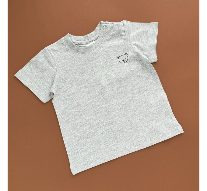 Футболка H&M, гудзик на плечі, сірий/ведмедик