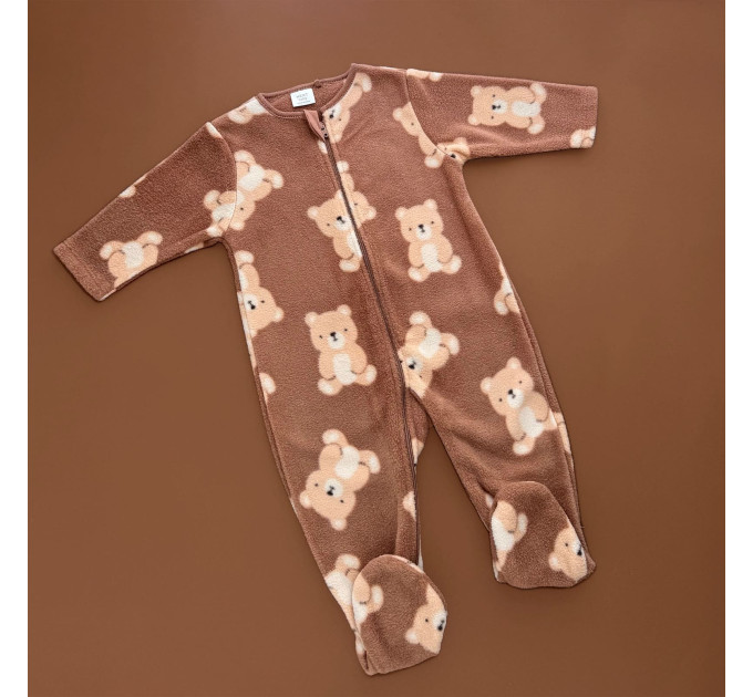Чоловічок Next з блискавкою, закрита ніжка, фліс, коричневий/ведмедика