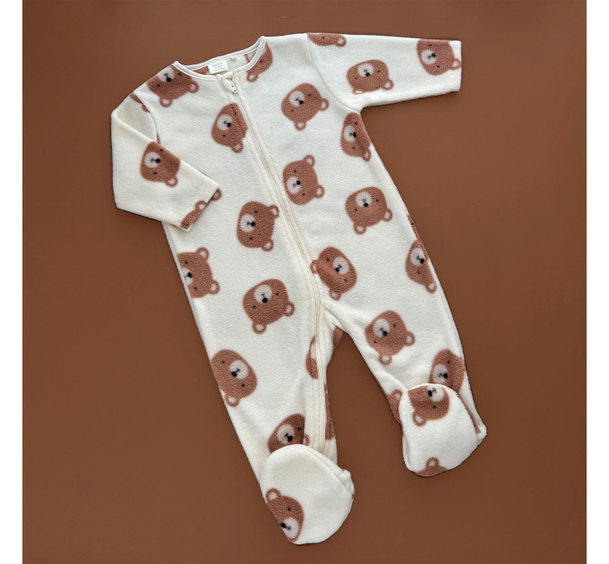 Чоловічок Next з блискавкою, закрита ніжка, фліс, молочний/ведмедики