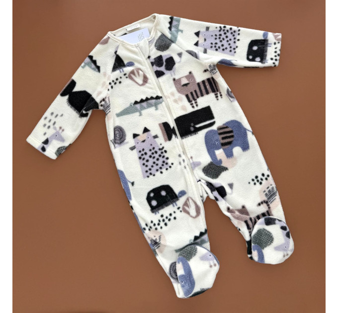 Чоловічок Next з блискавкою, закрита ніжка, фліс, молочний/принт