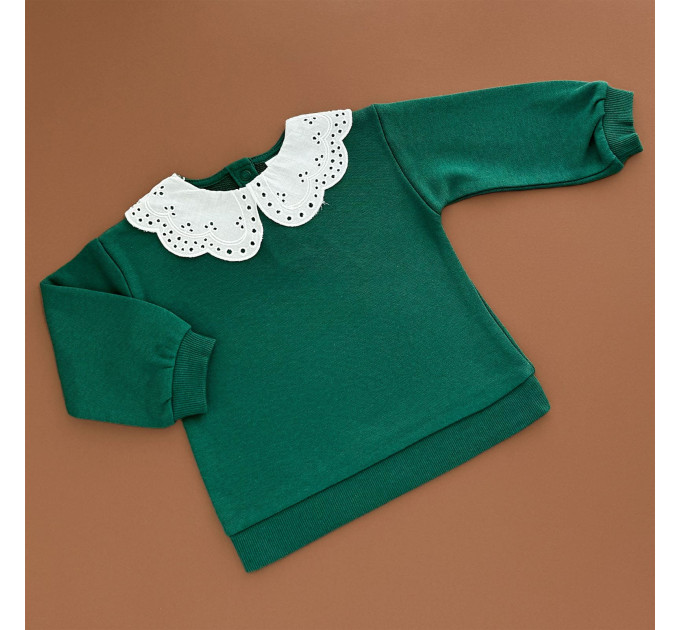 Світшот H&M, двонитка, зелений/білий комірчик