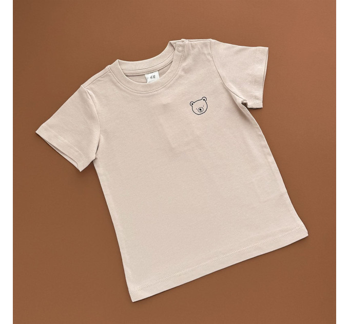 Футболка H&M, гудзик на плечі, бежевий/мордочка ведмедика