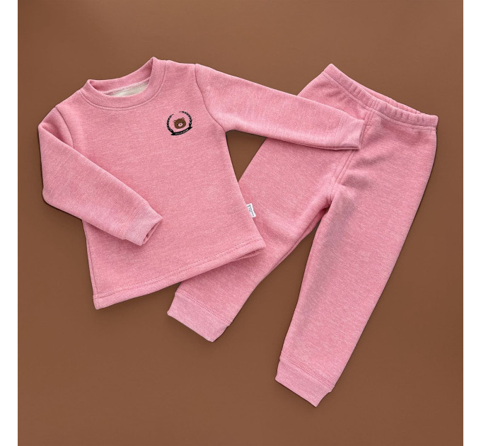 Піжама утеплена, реглан з штанами, рожевий/мордочка ведмедика