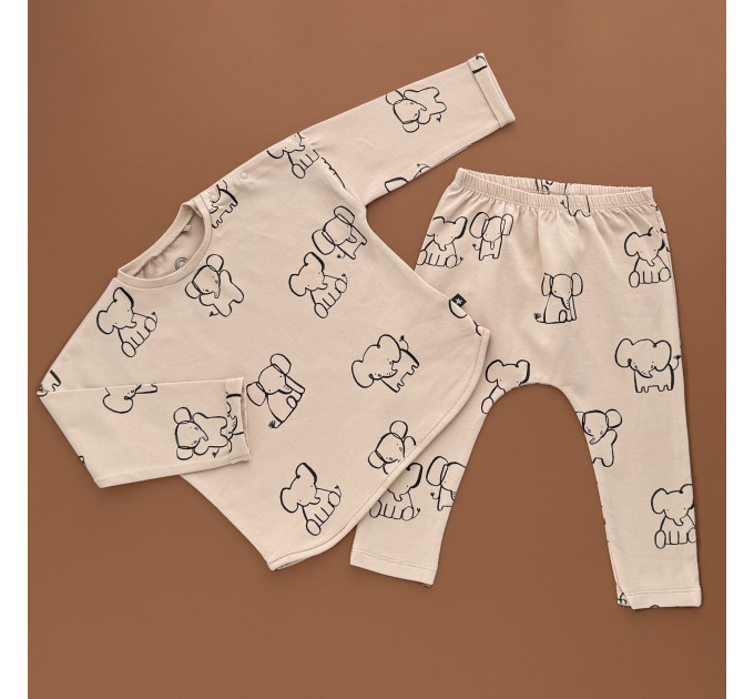 Костюмчик Next Реглан з штанами, бежевий/слоники