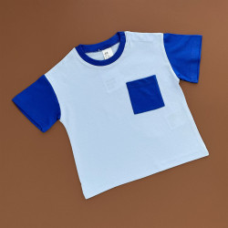 Футболка H&M, блакитний/синій карман та рукава