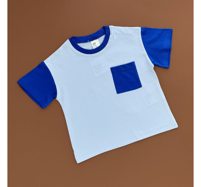 Футболка H&M, блакитний/синій карман та рукава