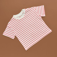 Футболка H&M, гудзик на плечі, молочний/червона полоска