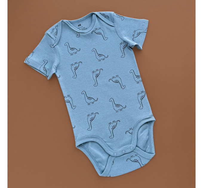Боді H&M з коротким рукавом, синій/принт динозаврів