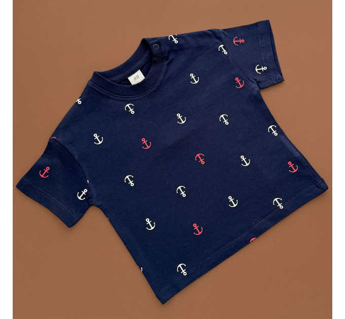 Футболка H&M, синій/принт якорів