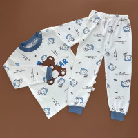 Піжама, реглан з штанами, білий, блакитний/Ведмедик