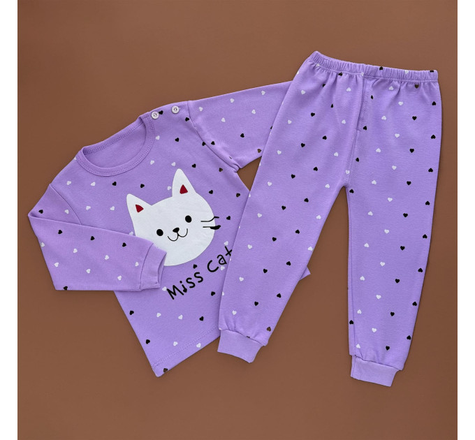 Піжама, реглан з штанами, фіолетовий/мордочка Котика
