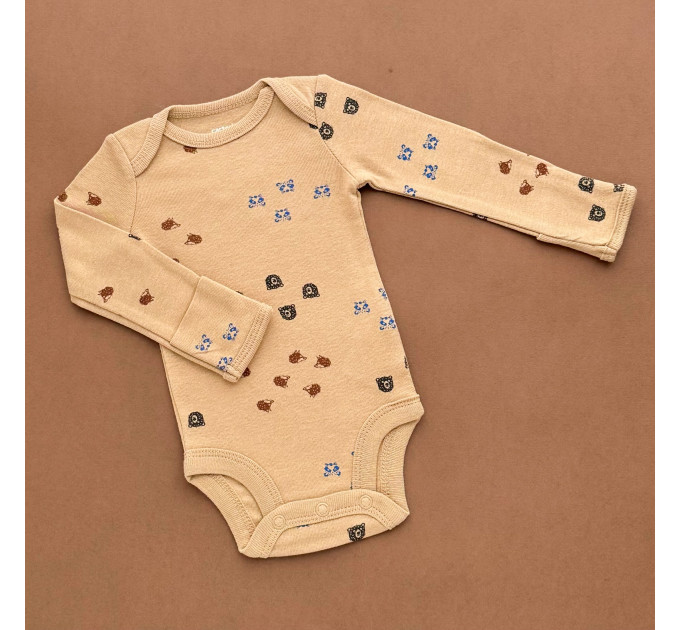 Боді Carter's з довгим рукавом, коричневий/мордочка ведмедика