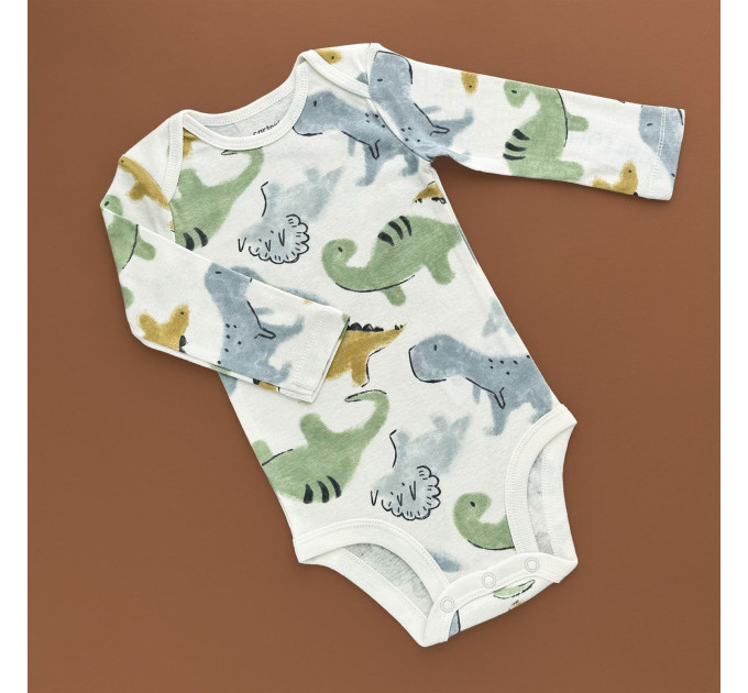 Боді Carter's з довгим рукавом, молочний/кольорові динозаври