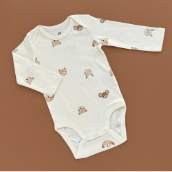Боді H&M з довгим рукавом, молочний/мордочки ведмедиків, мишок, зайчиків Боді H&M з довгим рукавом, молочний/мордочки ведмедиків, мишок, зайчиків