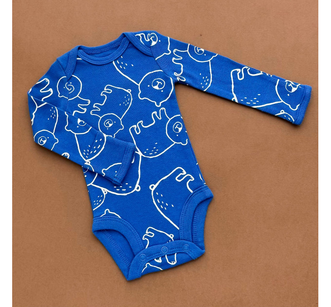 Боді Carter's з довгим рукавом, синій/принт ведмедики