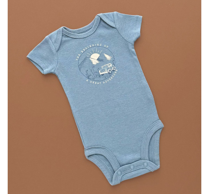 Боді Carter's з коротким рукавом, синій/гори, сонечко та машина