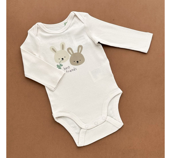 Боді H&M з довгим рукавом, бежевий/два зайчика