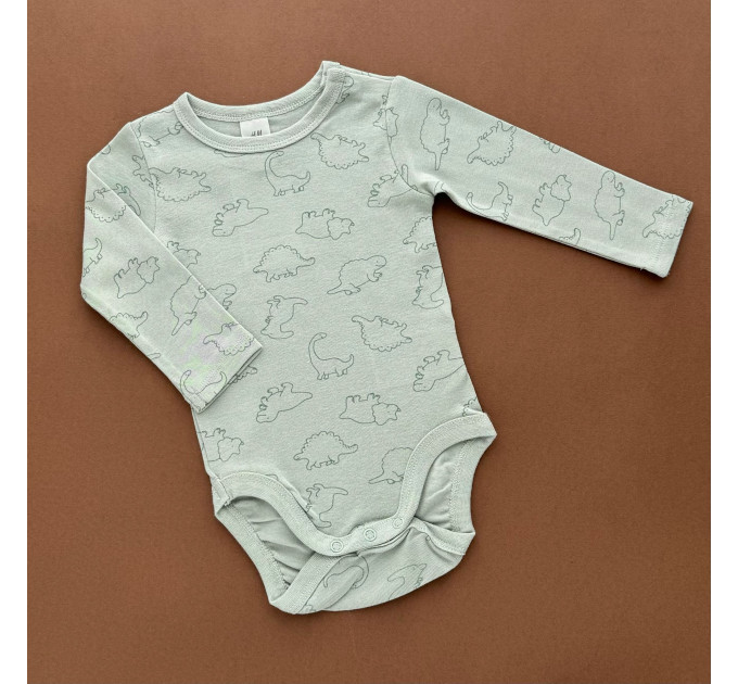 Боді H&M з довгим рукавом, зелений/динозаврики