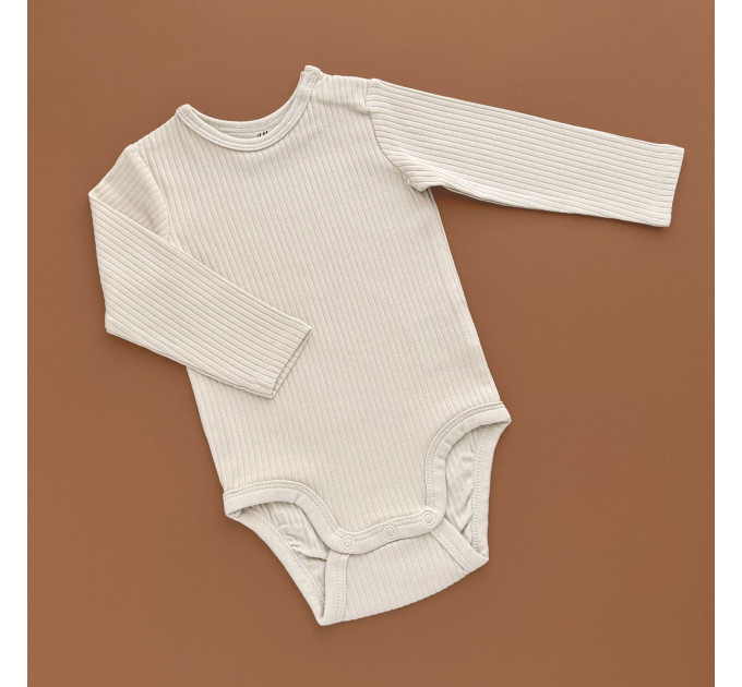 Боді H&M з довгим рукавом, кнопки на плечі, бежевий/рубчик