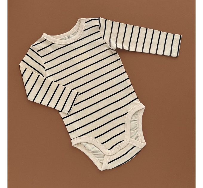 Боді H&M з довгим рукавом, кнопки на плечі, світло-бежевий/полоска