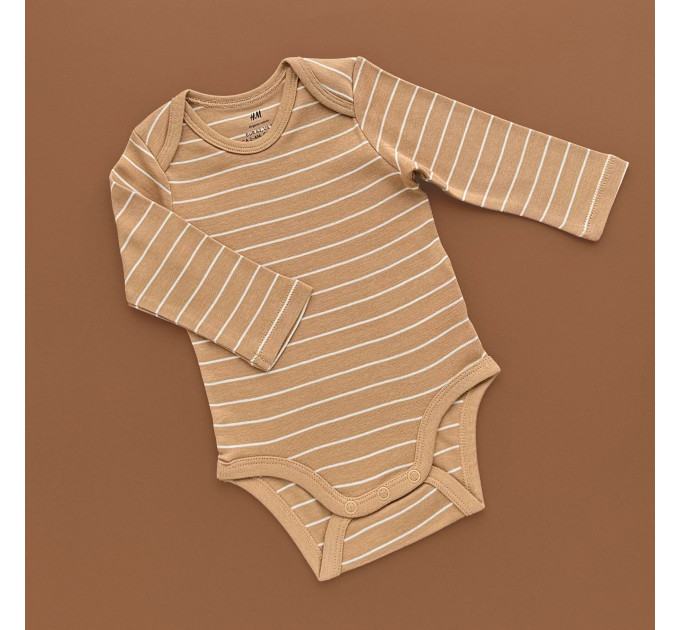 Боді H&M з довгим рукавом, коричневий/широка полоска