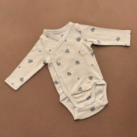 Боді H&M з довгим рукавом, на запах, бежевий/чорні квіти