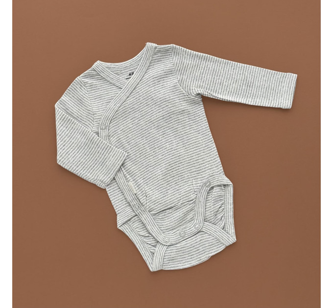 Боді H&M з довгим рукавом, на запах, сірий/полоска