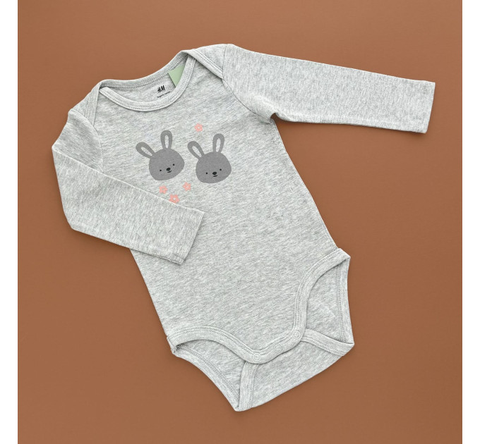 Боді H&M з довгим рукавом, сірий/2-ва зайчика