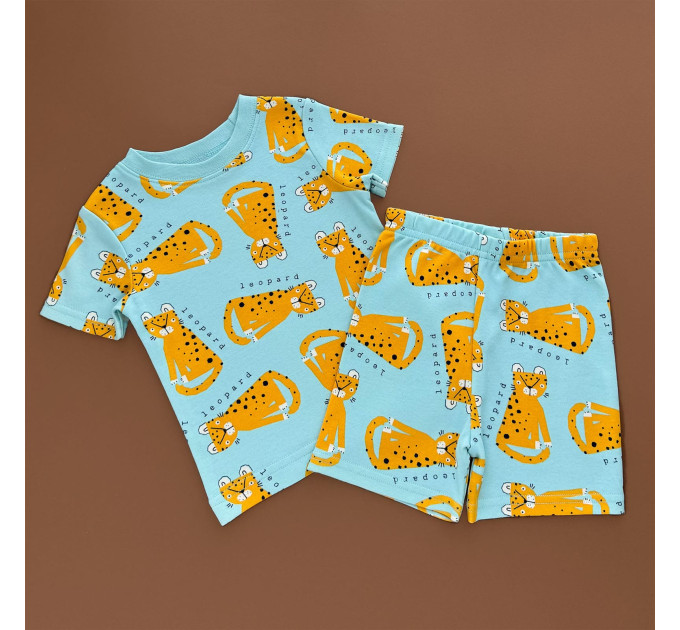 Костюмчик George Футболка з шортами, блакитний/Леопард