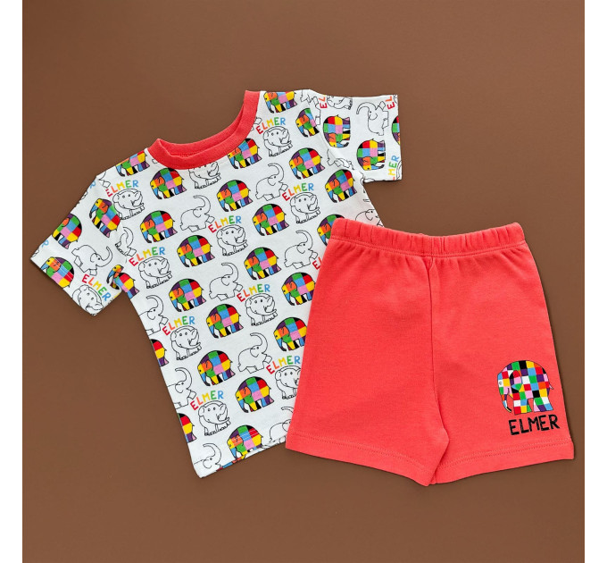 Костюмчик George Футболка з шортами, мультиколор слоники/помаранчеві шортики