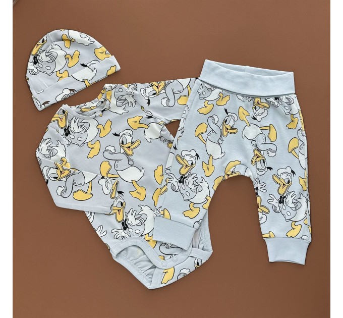 Костюмчик H&M Боді з довгим рукавом, штанами та шапкою, сірий/Donald