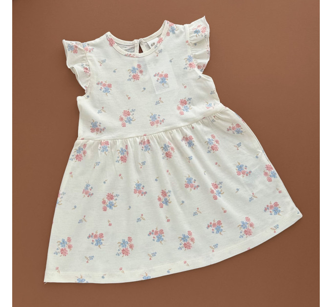 Сукня H&M, короткий рукав, молочний/квіти