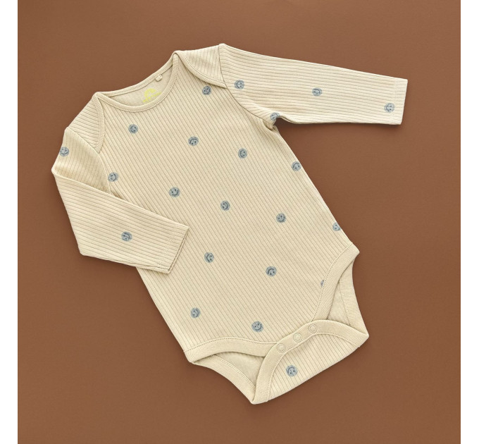 Боді Next з довгим рукавом, бежевий/рубчик смайлики