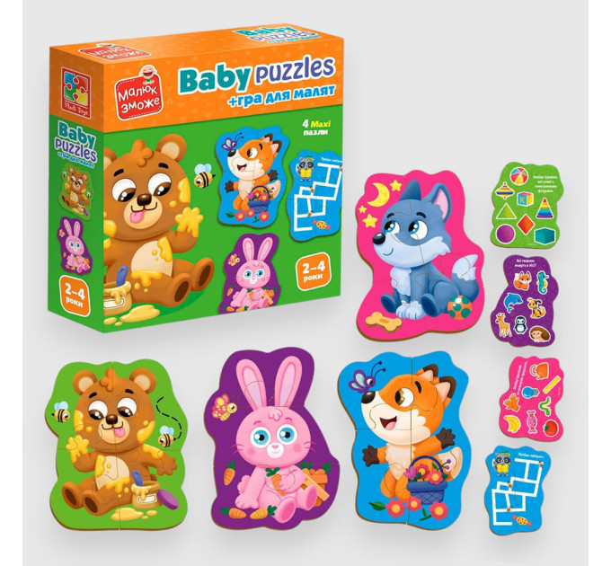 Пазли картонні Vladi Toys з грою Лісові звірі VT1722-26