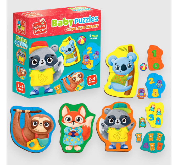 Пазли картонні Vladi Toys з грою Тварини Іграшки  VT1722-27