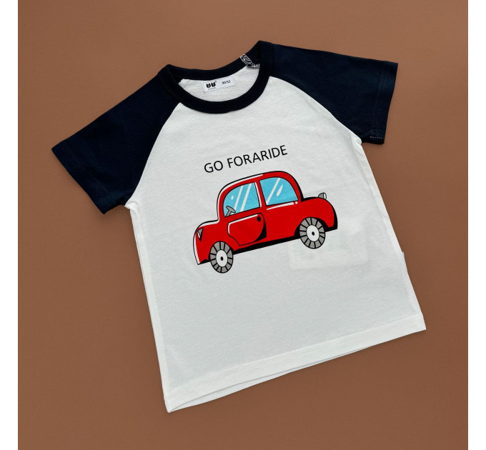 Футболка, біло-чорний/червона машина