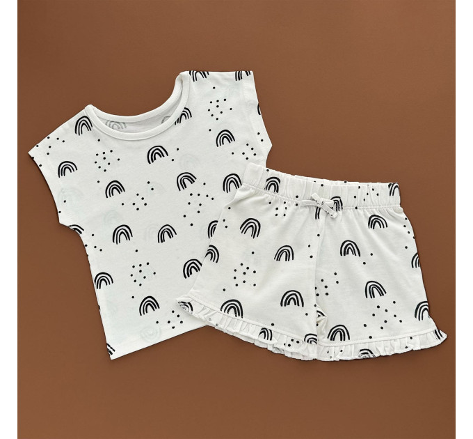 Костюмчик George Футболка та шорти, білий/веселка чорна