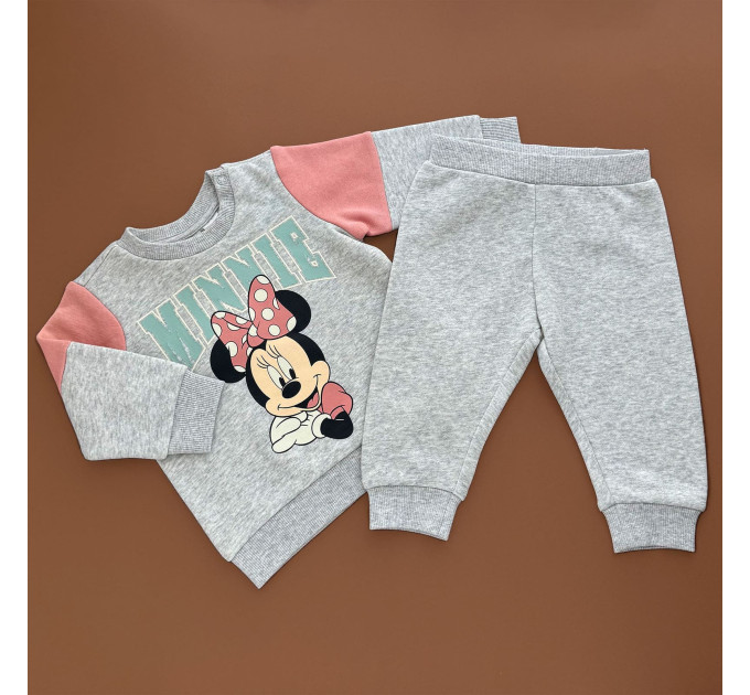 Костюмчик H&M Світшот з штанами, фліс, сірий/Minnie Mouse