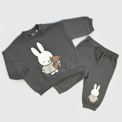 Костюмчик H&M Світшот з штанами, фліс, темно-сірий/Зайчик