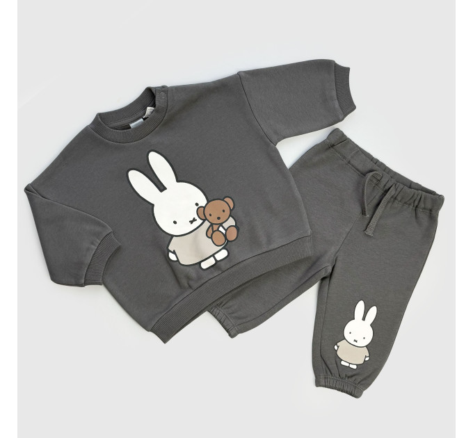 Костюмчик H&M Світшот з штанами, фліс, темно-сірий/Зайчик