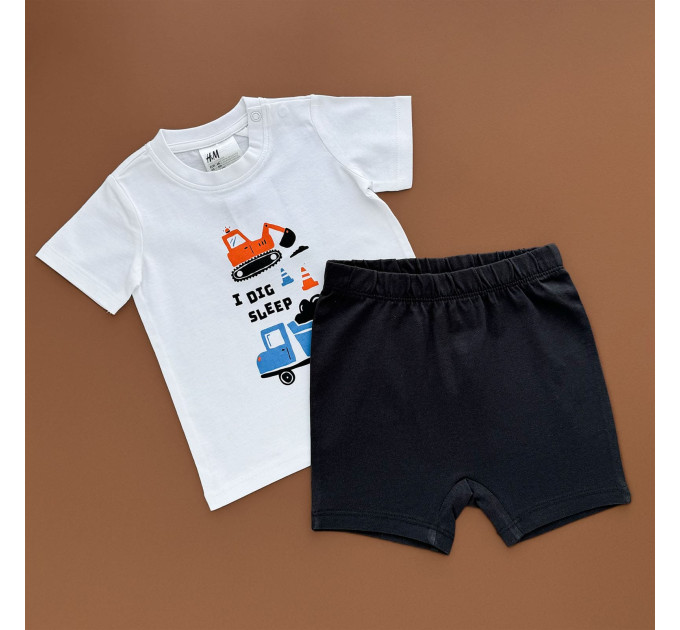 Костюмчик H&M Футболка з шортами, білий, чорний/транспорт