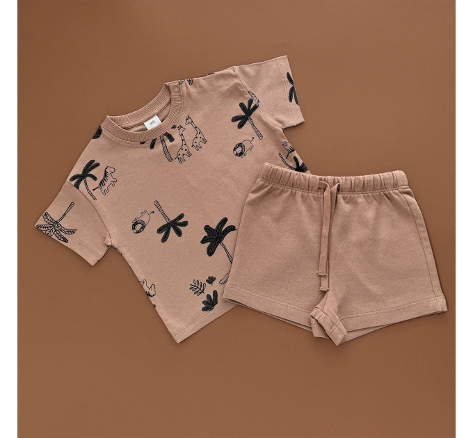 Костюмчик H&M Футболка з шортами, коричневий/тварини Африки, пальми