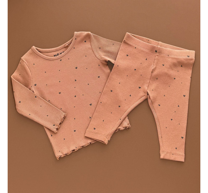 Костюмчик Next Реглан з штанами, коричневий/сердечка рубчик