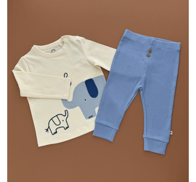 Костюмчик Next Реглан з штанами, молочний, блакитні штанці/слоники
