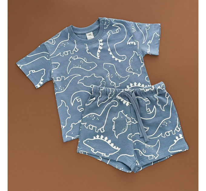 Костюмчик H&M Футболка з шортами, синій/динозаври