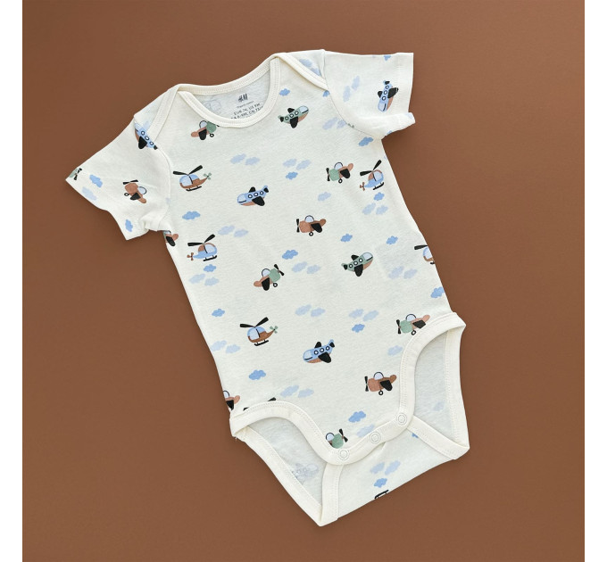 Боді H&M короткий рукав, світло-бежевий/літачки